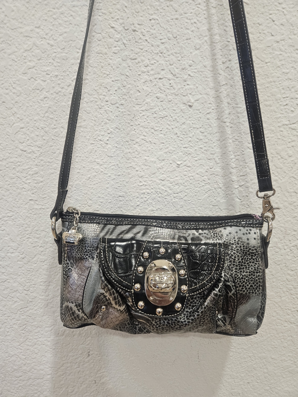 Kathy Van Zeeland Y2K McBling Animal Print Faux Croc Crossbody Bag